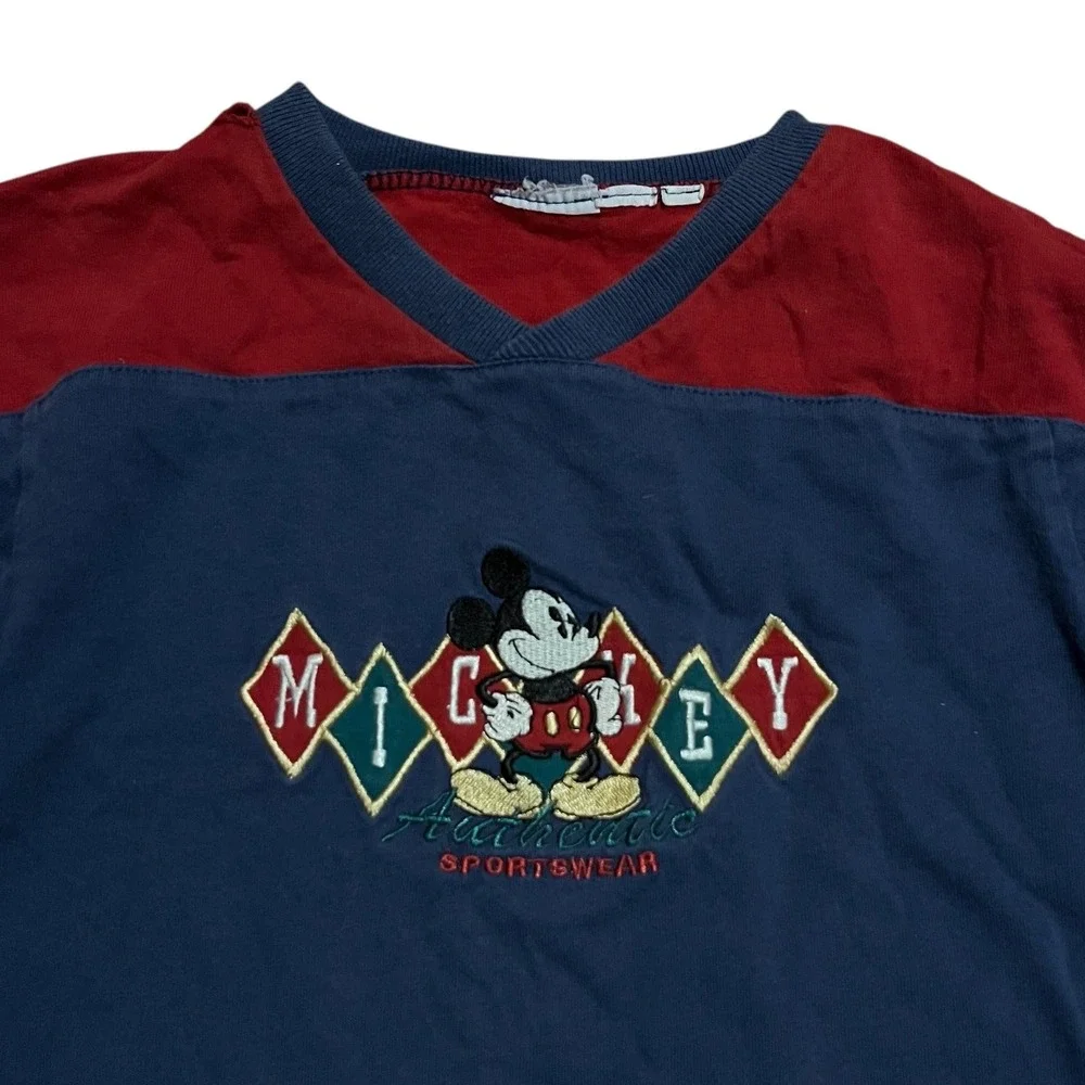 Disney Mickey & Co Vintage Kids 4T Long Sleeve Shirt Embroidered Navy Red